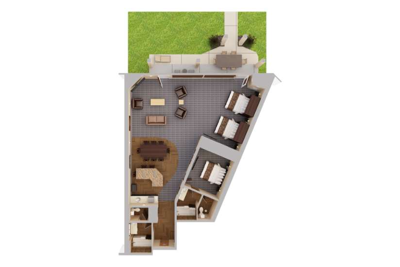 Top-down view render of Royal Hospitality Suite.