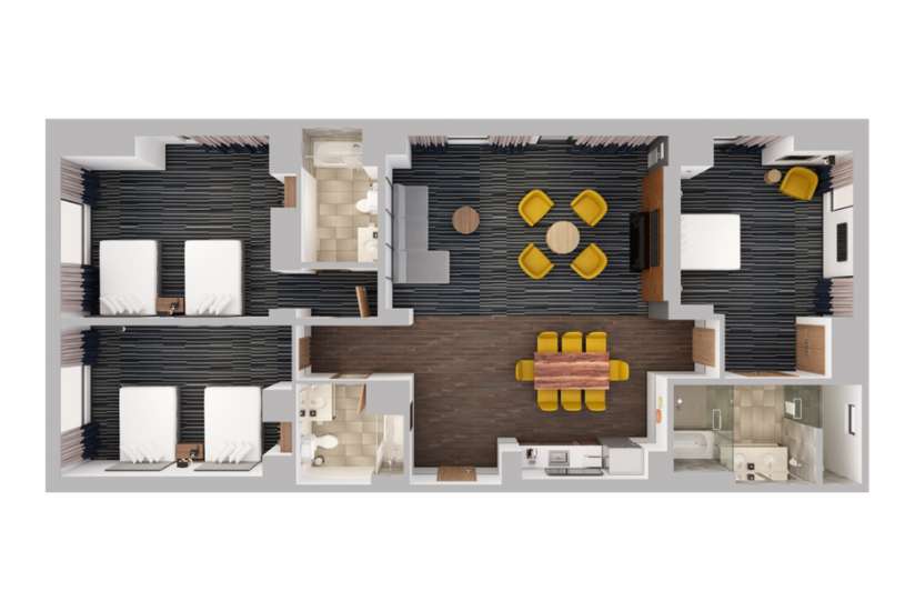 Render of room layout (3 bedroom penthouse)