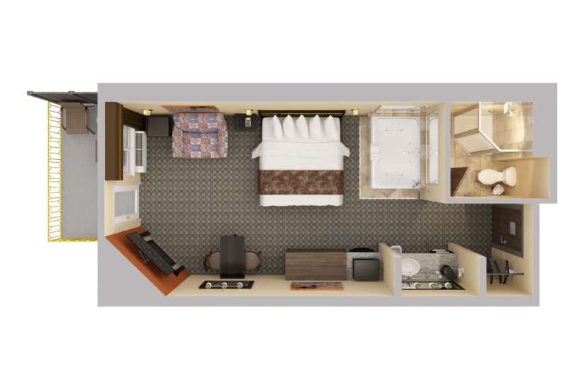 Top-down view render of King Whirlpool Suite.