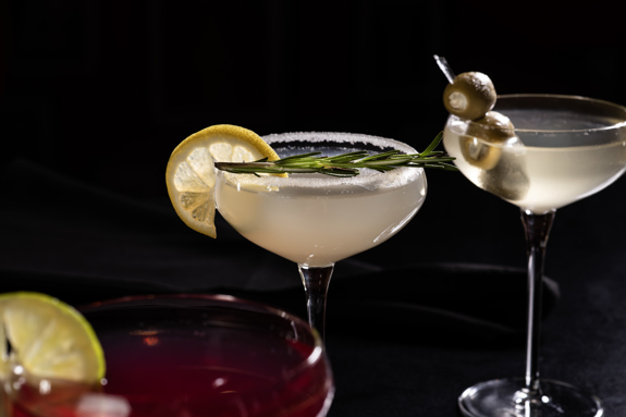 Cosmopolitan martini, Lemon Drop Martini, dirty martini with blue cheese stuffed olives