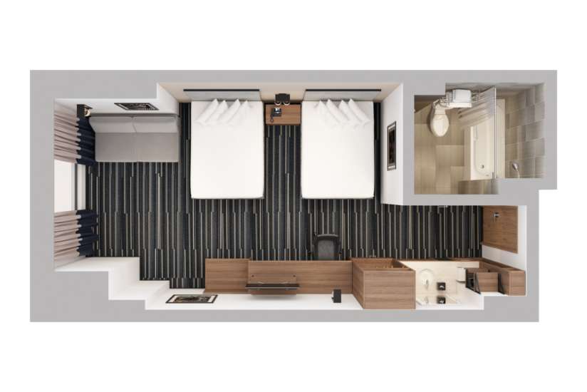 Render of room layout (Double queen sofa)