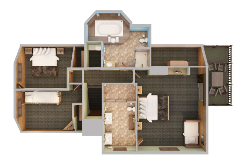 Top-down view of a rendered diagram of the 2nd floor of Homestead.