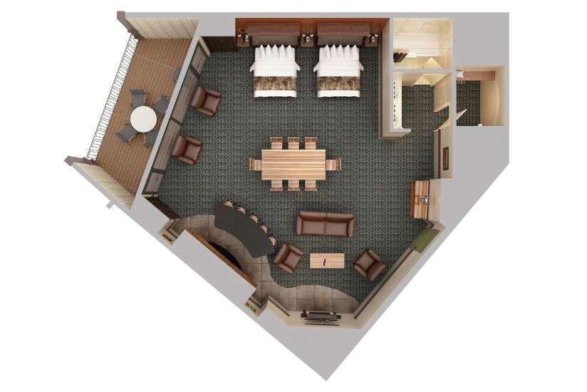 Top-down view render of Royal Hospitality Suite.