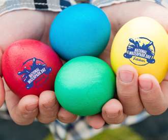 National Waterpark Day egg hunt eggs in hand