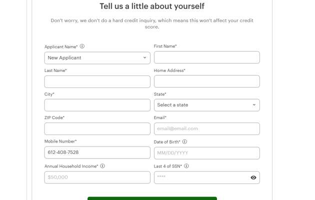 Screenshot of application for Flexpay during checkout