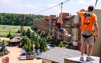 A guest ziplining