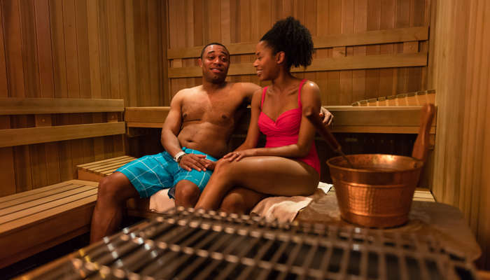 A couple relaxing at Spa Kalahari.