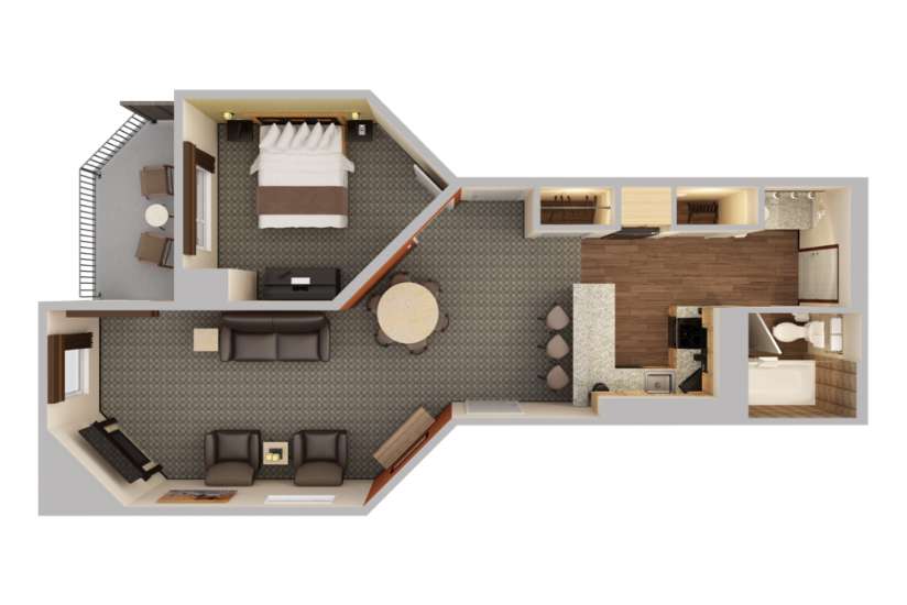 Top-down view render of King Living Room Suite.