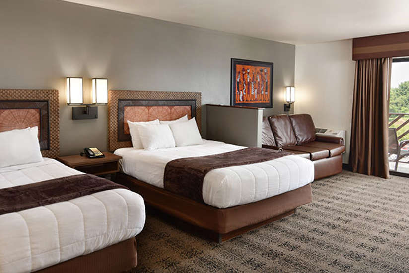 An interior of a Kalahari Resorts hotel room called the Nomad.