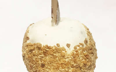 "a ""apple cheesecake"" flavored caramel apple from Candy Hut"