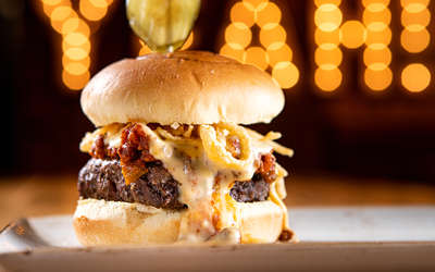 a delicious burger from Blux Grill & Bar