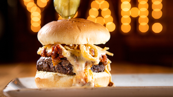 a delicious burger from Blux Grill & Bar