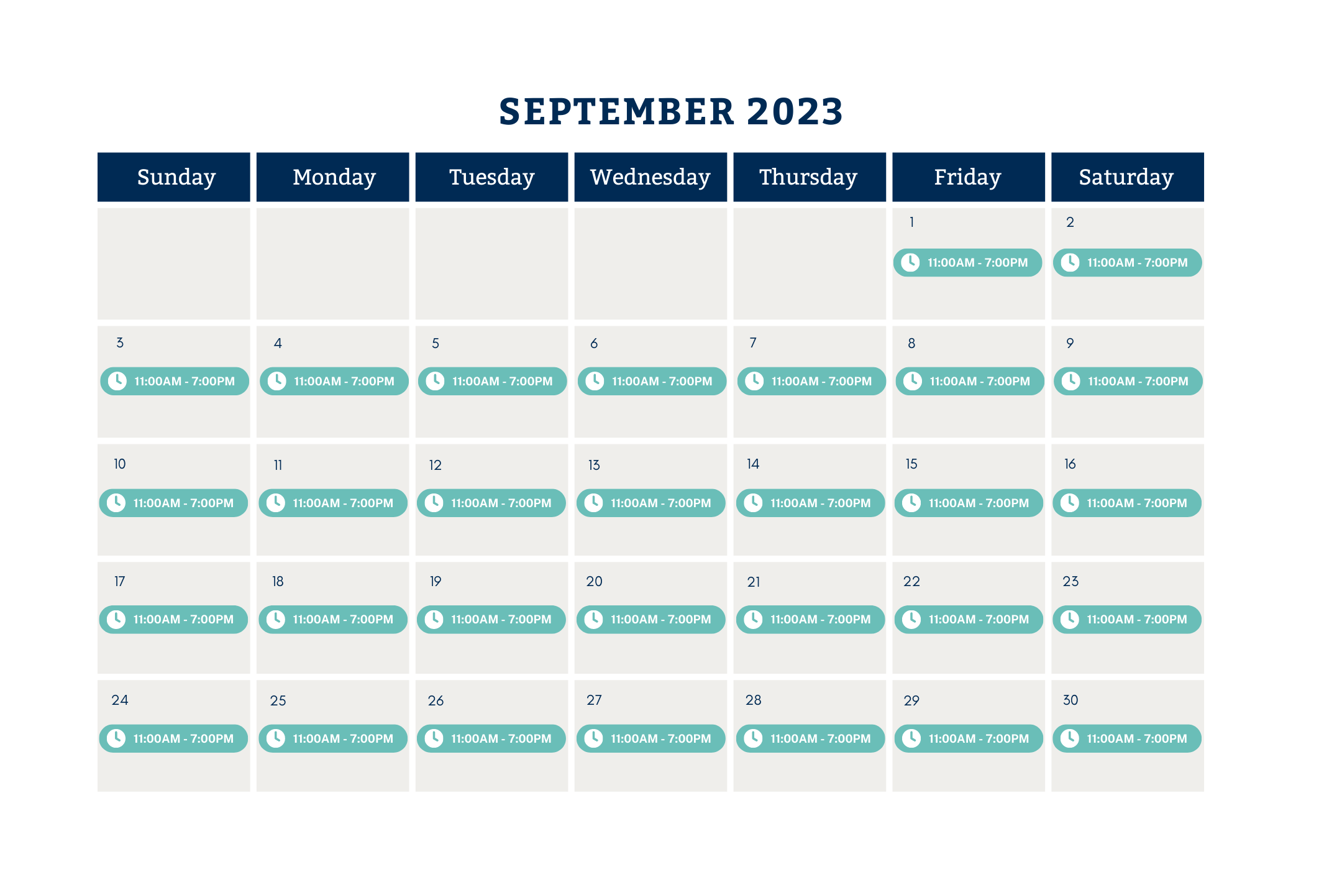 September Grotto Pool Hours 1030-700