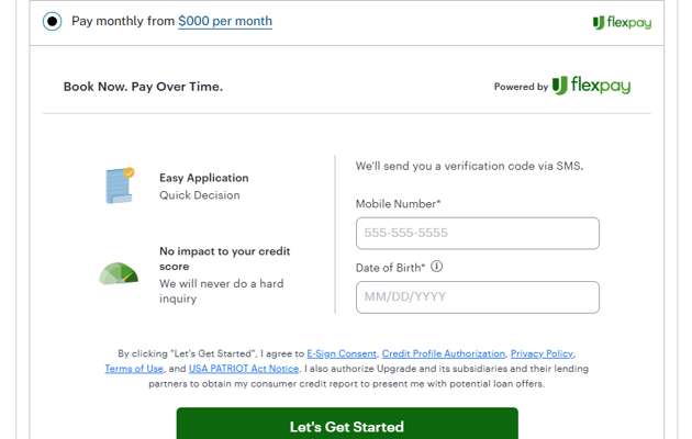 Screenshot of choosing Flexpay option during checkout
