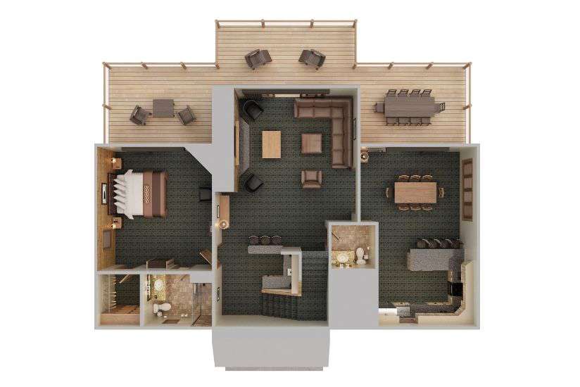Top-down view render of LDWV 5 Bedroom Retreat Main Floor.