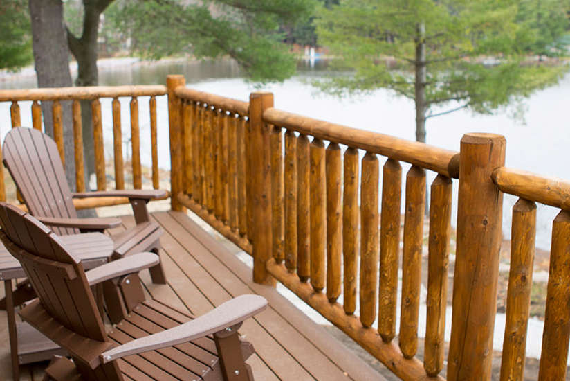 an overview of the Waterfront Retreat's porch with chairs