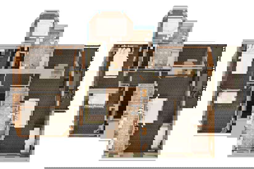 A top-down view render of Homestead cabin at Lake Delton Waterfront Villas.