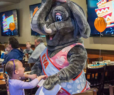 Kya, the elephant, and a little girl celebrating their birthdays.