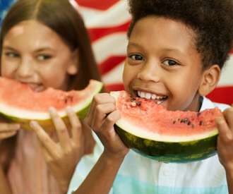 kids eating watermelon