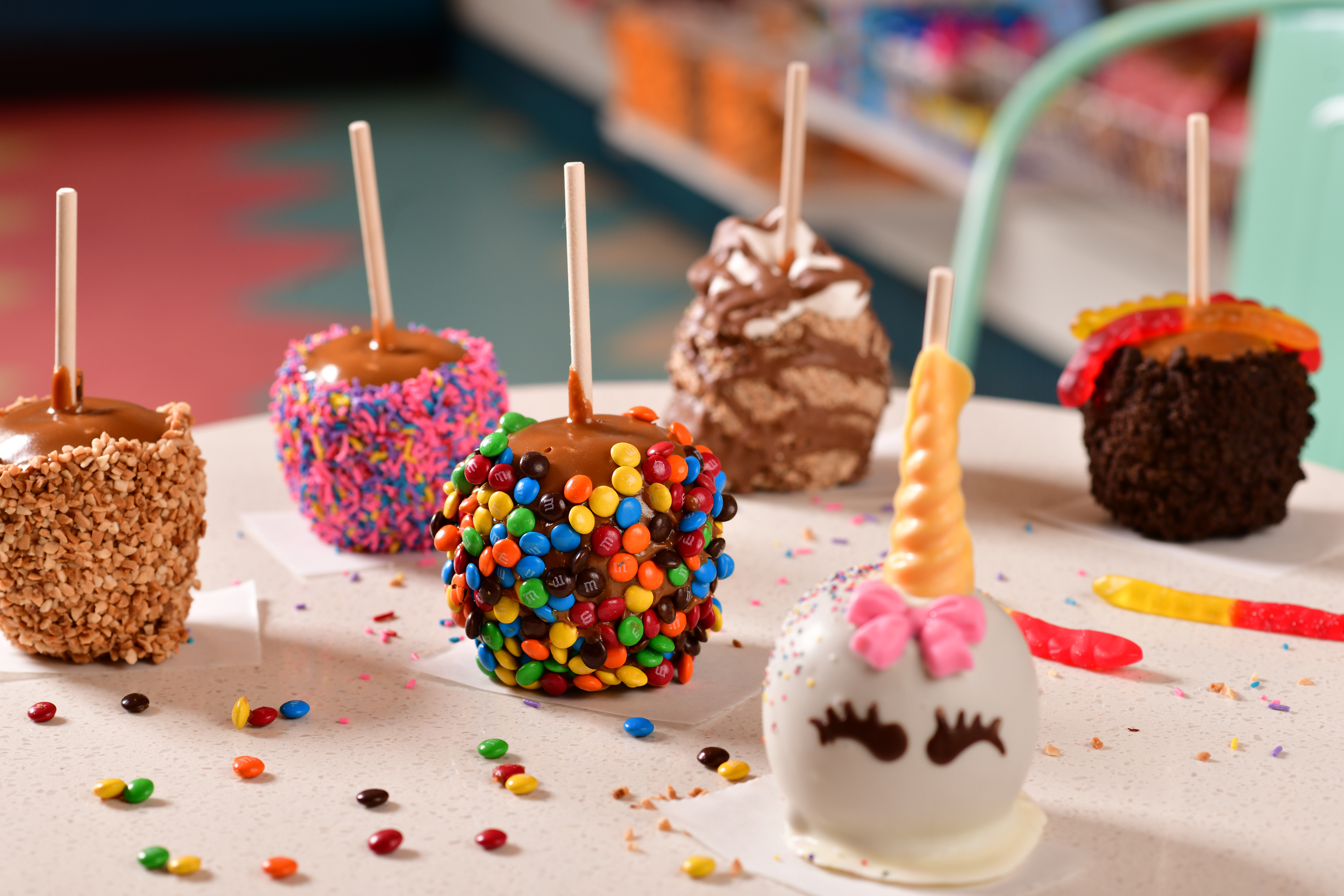 Assortment of candy apples